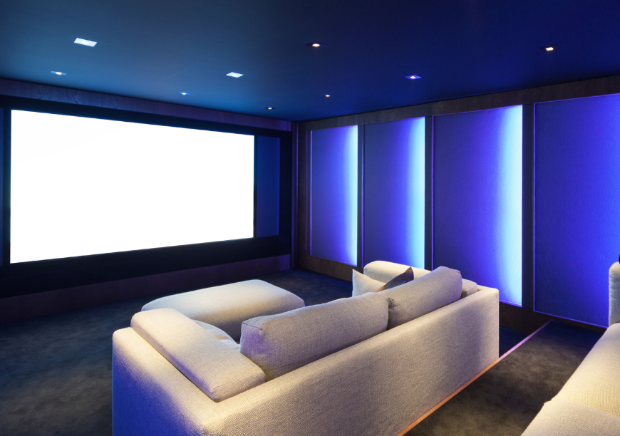 Home theater with decorative acoustic panels